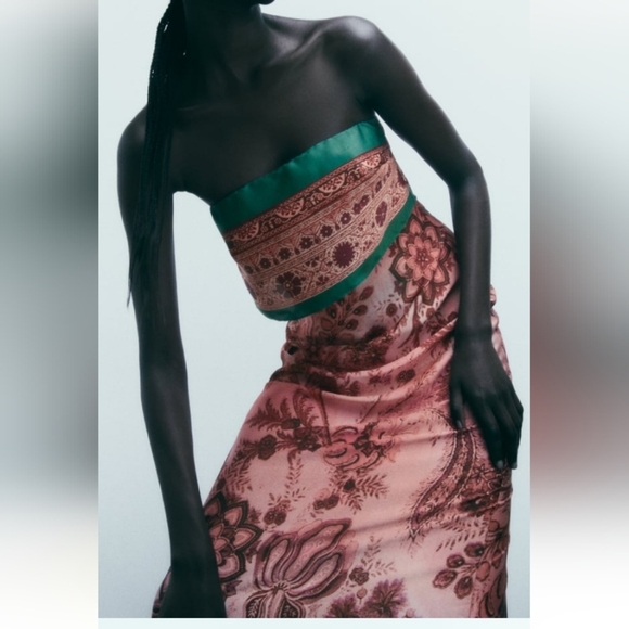 Zara Printed Strapless Midi Dress - Picture 4 of 16